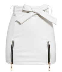 Bowtie Leather Skirt (White)
