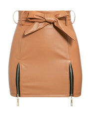 Bowtie Leather Skirt (Brown)
