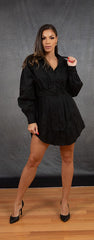 Social V-Neck Button Up Dress (Black)
