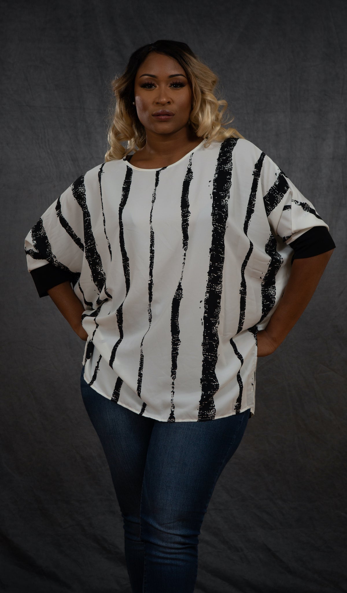 White Brushes Striped Top (Plus)