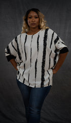 White Brushes Striped Top (Plus)