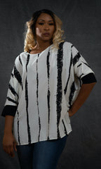 White Brushes Striped Top (Plus)