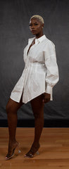 Social V-Neck Button Up Dress (White)