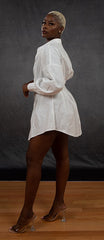 Social V-Neck Button Up Dress (White)