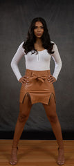 Bowtie Leather Skirt (Brown)