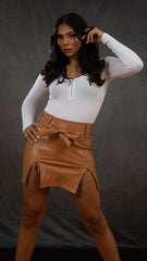 Bowtie Leather Skirt (Brown)