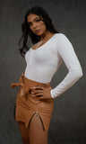 Bowtie Leather Skirt (Brown)