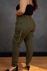 Army Green Cargo Jeans (Plus)